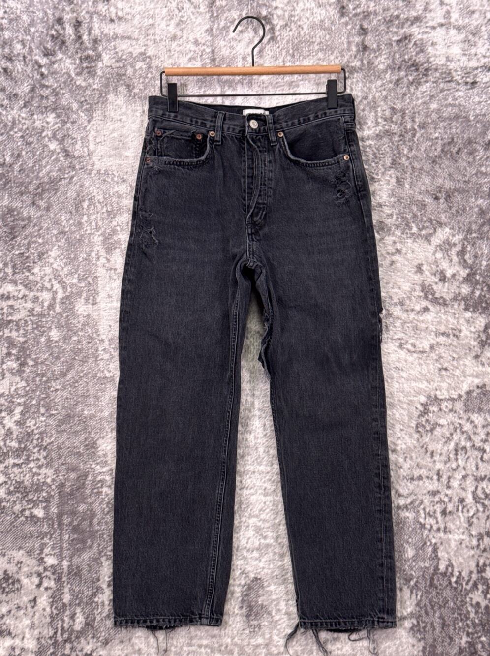 AGOLDE Jeans 26 Womens 90s Crop Charcoal Black Ripped Button Fly Denim